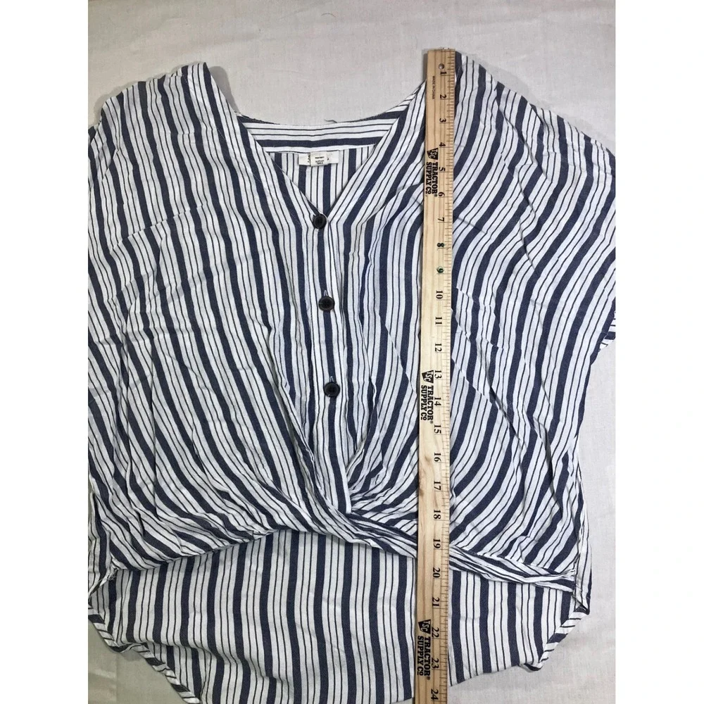 ANA‎ A New Approach Womens Small Navy Blue White Striped Twist Front Button Top - Picture 2 of 8